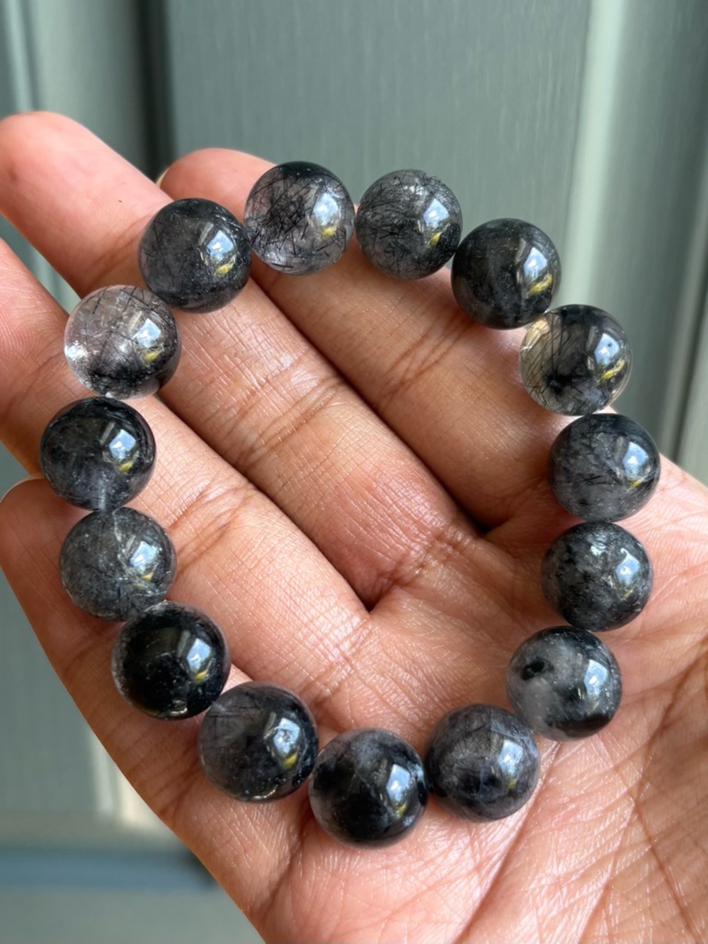 Black Rutile in Quartz Crystal Bracelet 13mm
